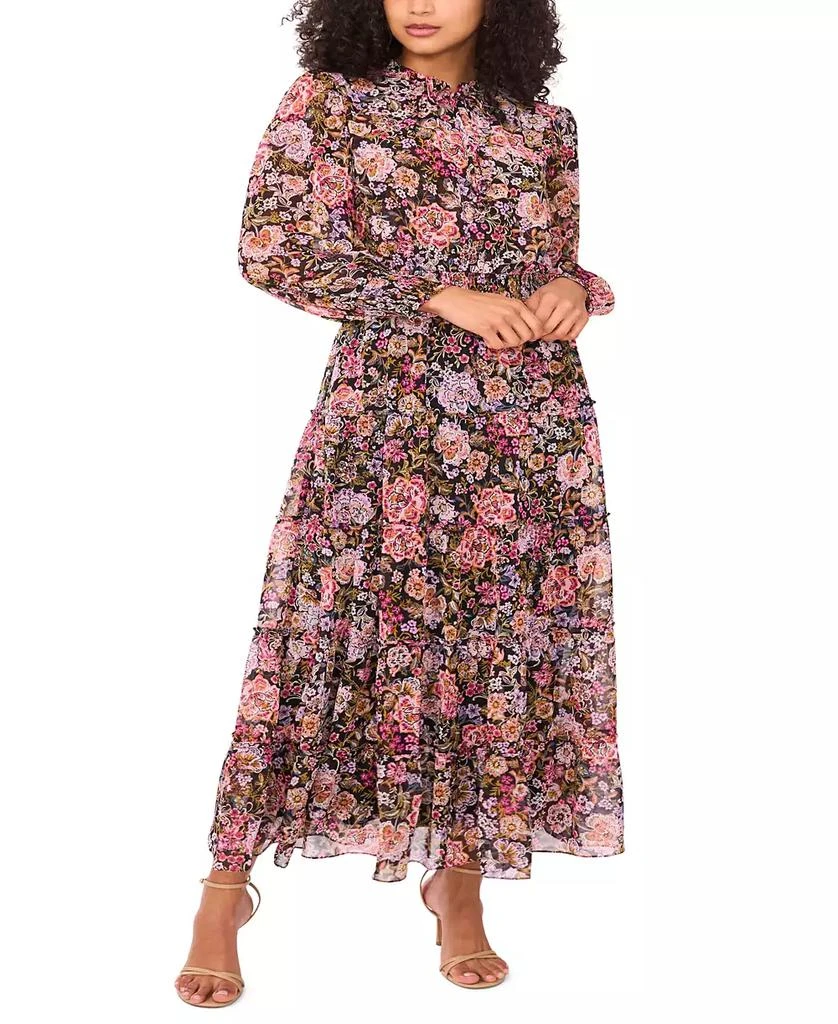 MSK Women's Floral-Print Tie-Neck Maxi Dress 1