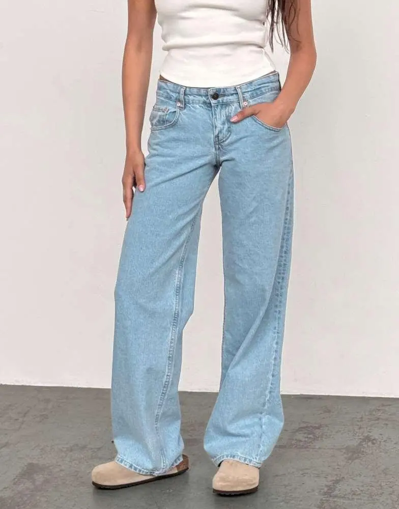 Motel Motel parallel leg low rise jeans in light wash blue