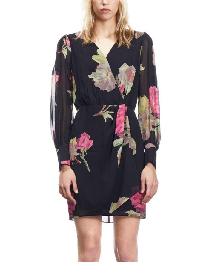 The Kooples Rose Surplice Neck Mini Dress