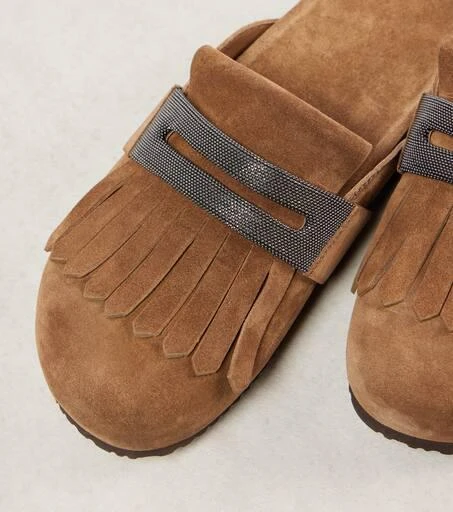 Brunello Cucinelli Fringed suede slippers 5