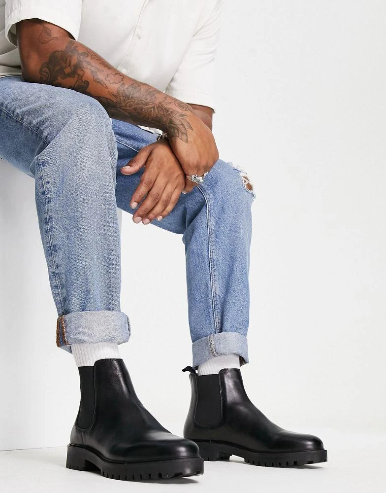 WALK LONDON Walk London Sean chunky chelsea boots in black leather 2