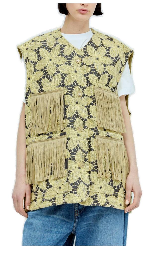 Song for the Mute Song For The Mute Floral Embroidered Fringed Detail Vest