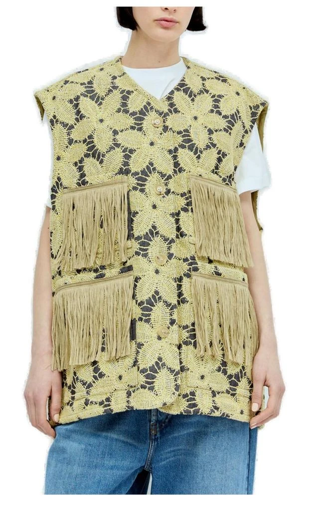 Song for the Mute Song For The Mute Floral Embroidered Fringed Detail Vest 1