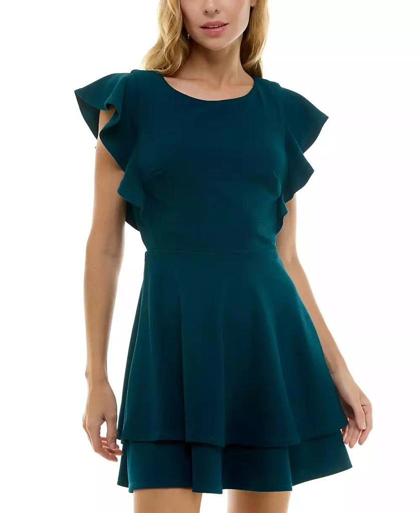 Crystal Doll Juniors' Ruffle-Sleeve Fit & Flare Dress 1
