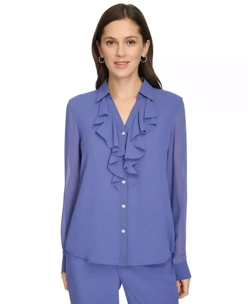 Calvin Klein Women's Ruffle-Collar Long-Sleeve Blouse 1