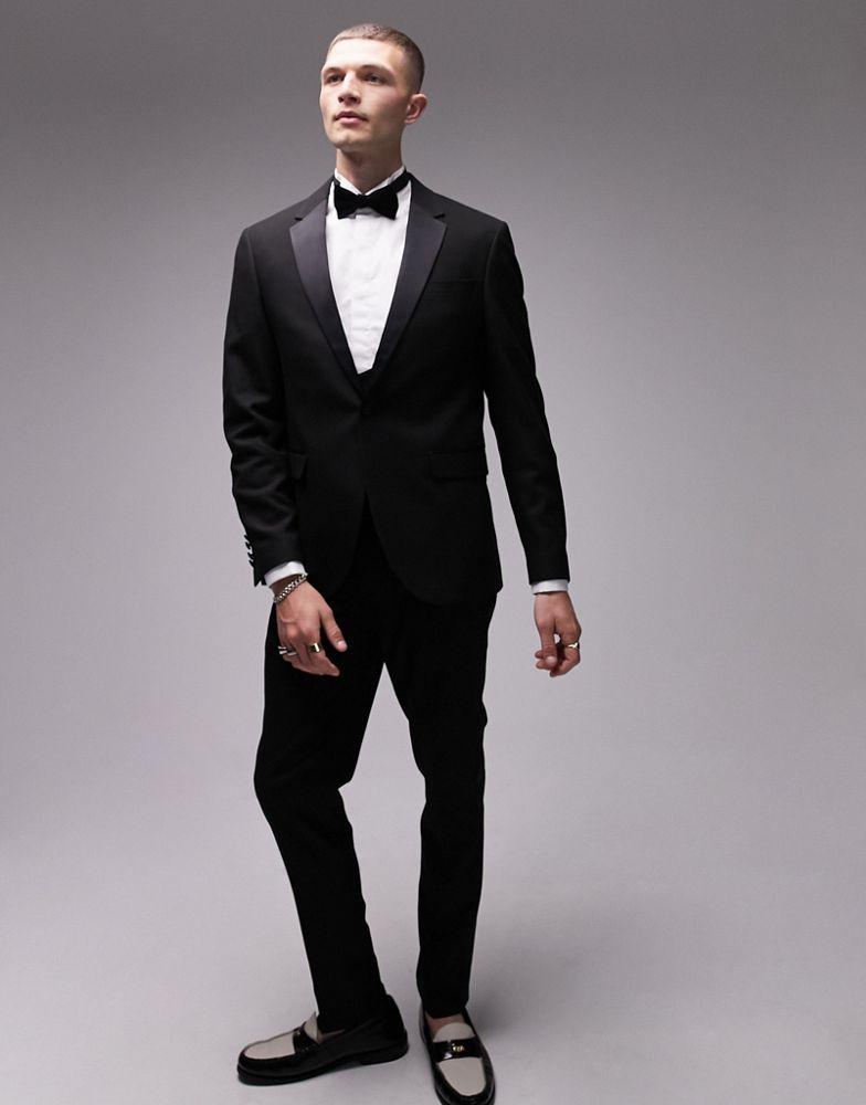 Topman Topman slim tuxedo suit jacket in black