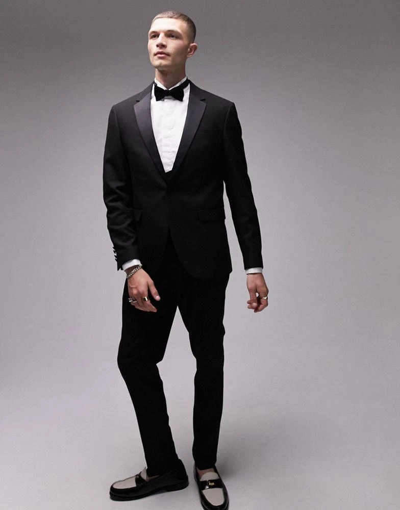 Topman Topman slim tuxedo suit jacket in black 2