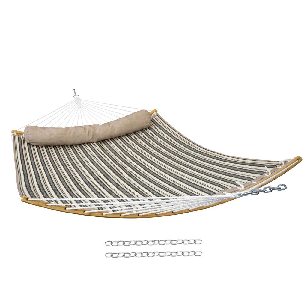 Sunnydaze Heavy-Duty Quilted 2-Person Hammock with Curved Bamboo Spreader Bars - 450 lb Weight Capacity 8