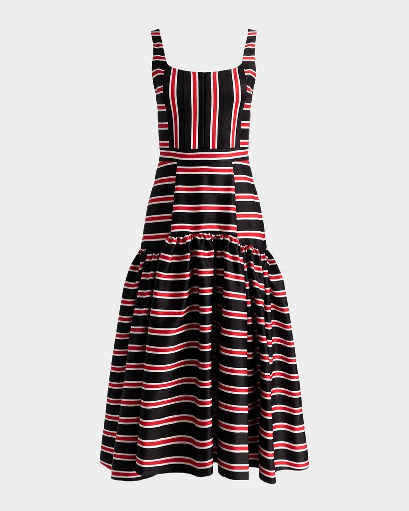 rosie assoulin golden afternoon striped linen midi dress Blue Stripe Falling off the Shoulder Midi Dress main image 0