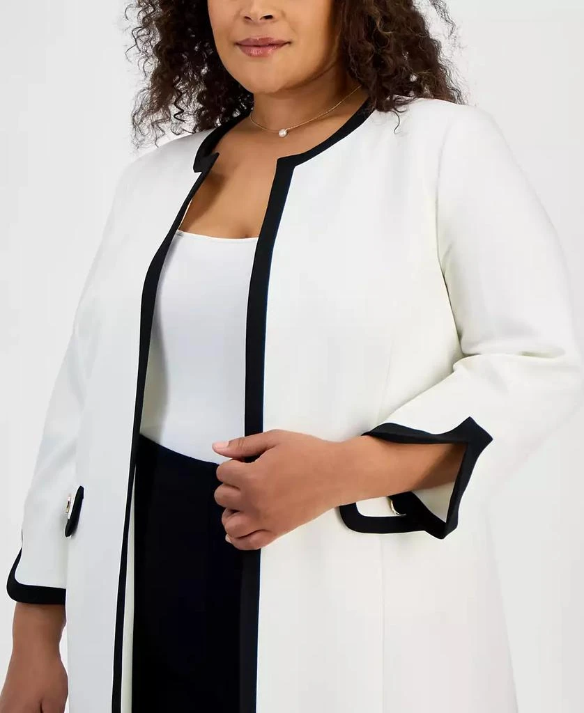 Kasper Plus Size Contrast Trim Long Topper Jacket 4