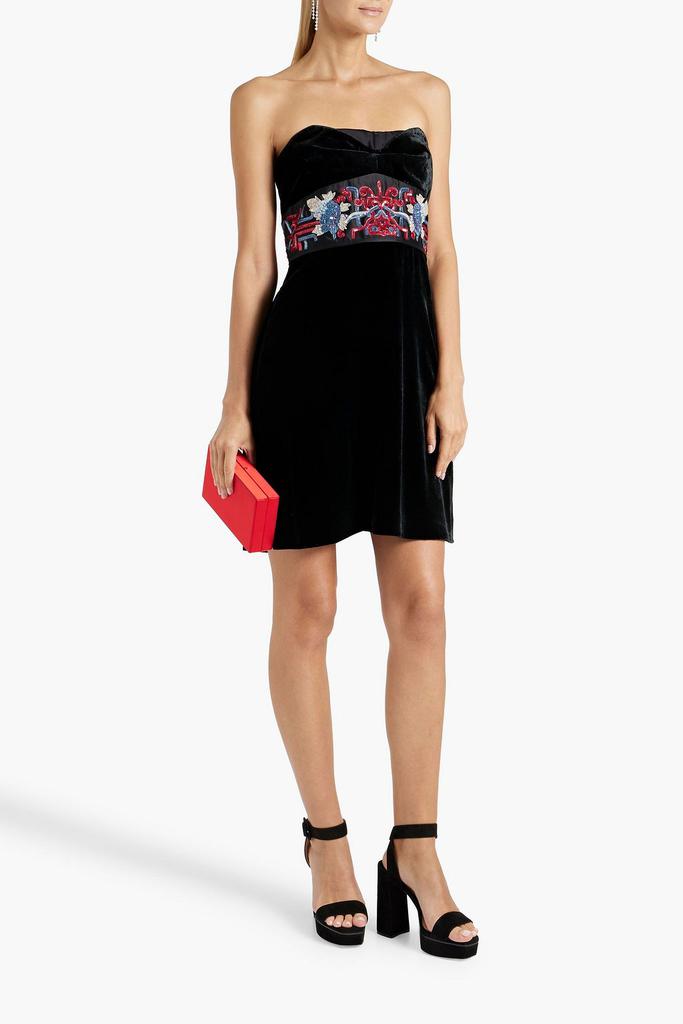 Zuhair Murad Strapless embellished satin and velvet mini dress