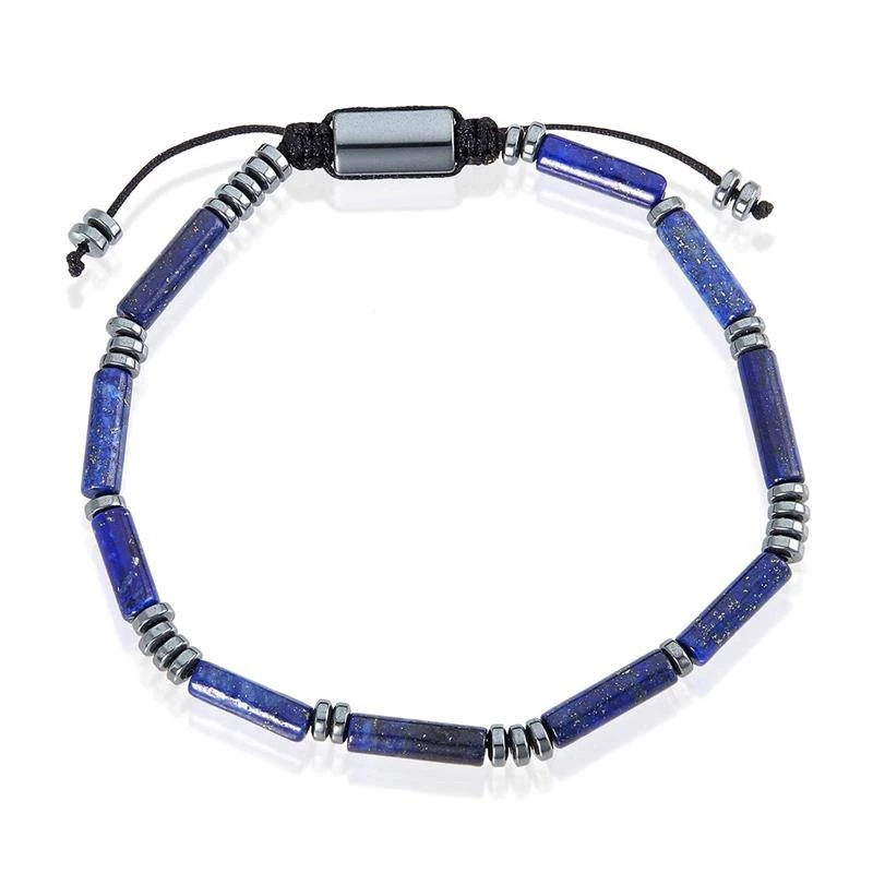 Crucible Jewelry Crucible Los Angeles Hematite and Lapis Lazuli Tube Stone Hematite Bead Adjustable Cord Tie Bracelet 3