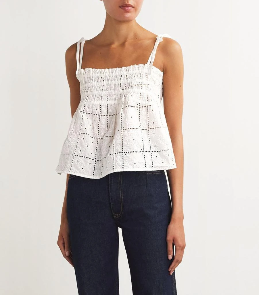 Ganni Broderie Anglaise Smocked Cami Top 3