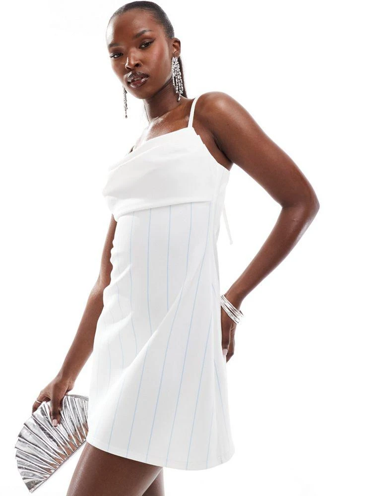ASOS ASOS DESIGN ruched bust mini dress with knot straps in blue & white stripe 1
