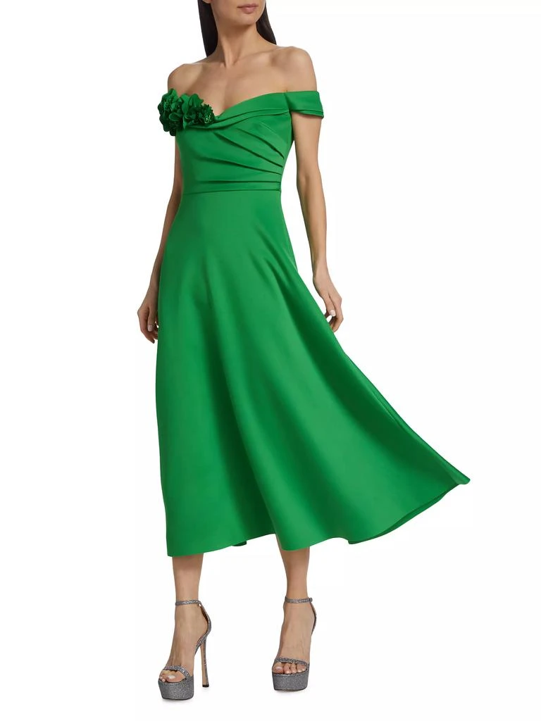 Badgley Mischka Off-the-Shoulder Rosette Midi-Dress 2