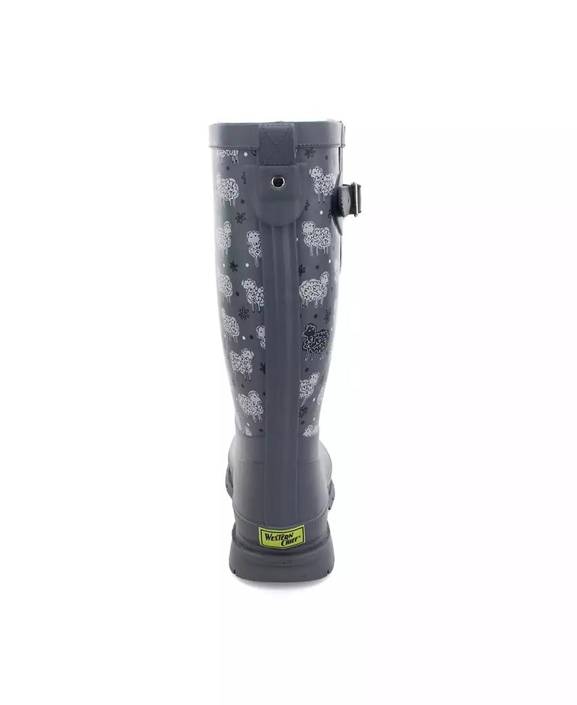 Western Chief Womens Black Sheep Faux Fur Tall Rain Boot