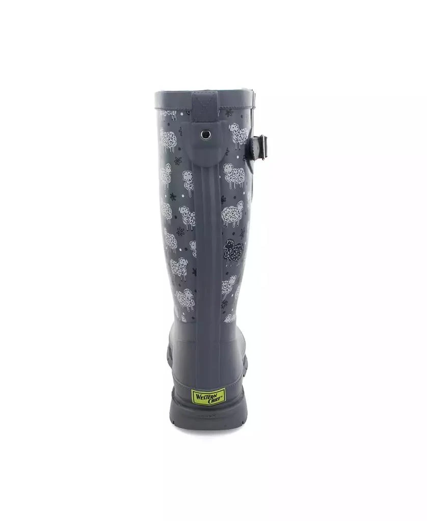 Western Chief Womens Black Sheep Faux Fur Tall Rain Boot 2