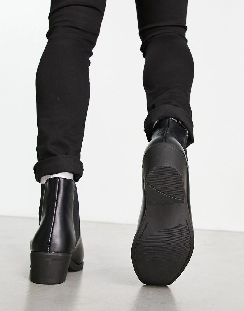 ASOS ASOS DESIGN cuban heel western chelsea boots in black faux leather 2