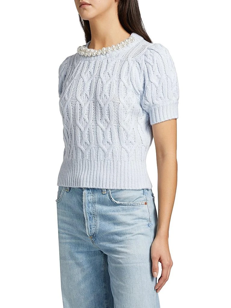 Design History Faux Pearl Cable-Knit Short-Sleeve Sweater 4