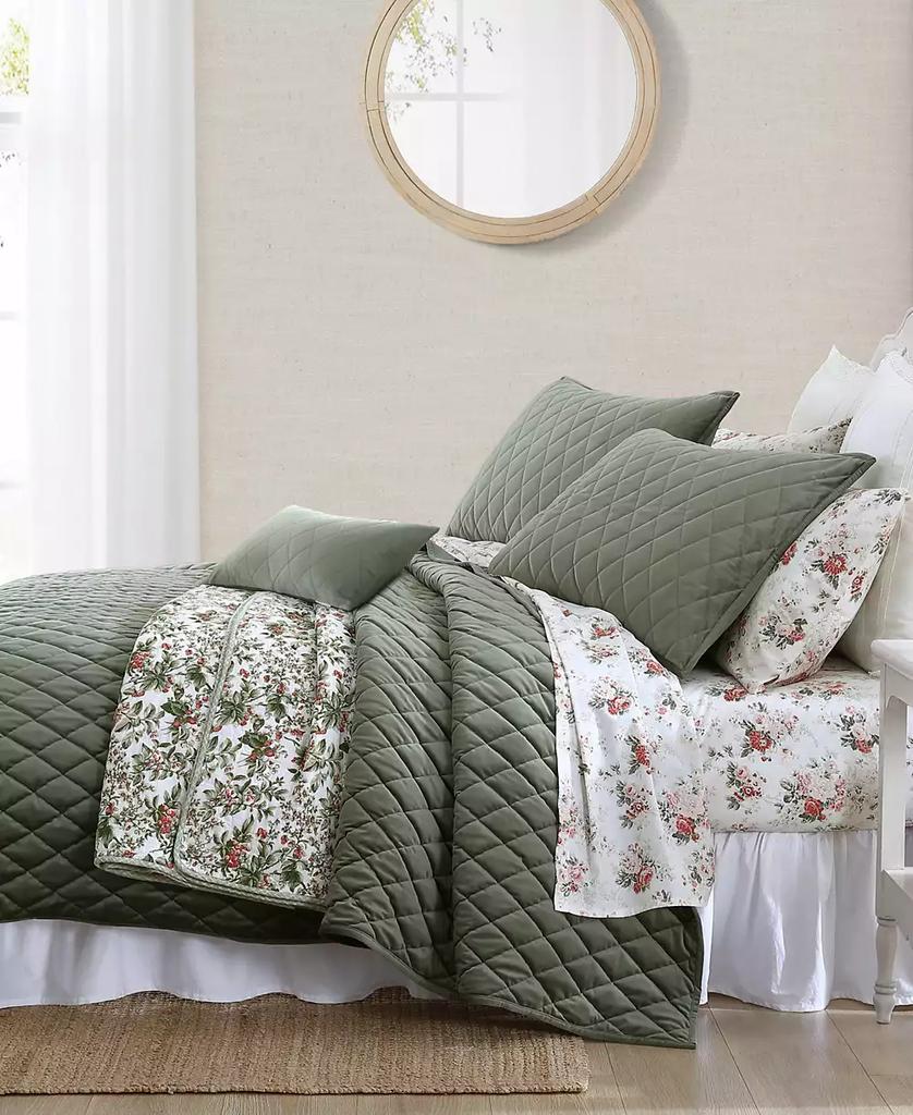 Laura Ashley Solid Diamond Stitch Velvet 3-Piece Quilt Set