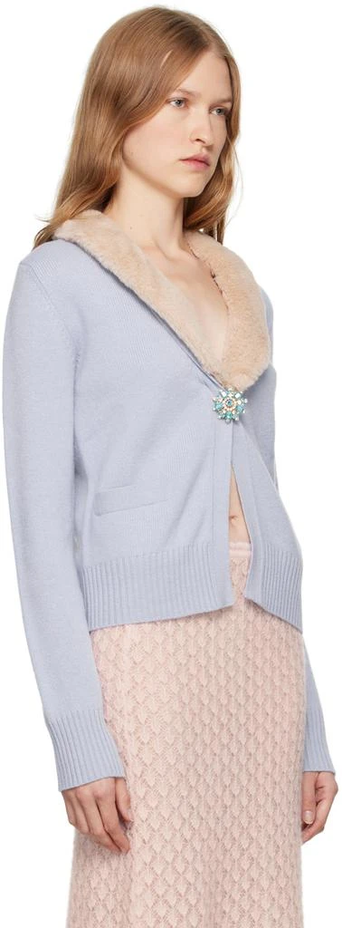 BLUMARINE Blue Faux-Fur Collar Cardigan 2