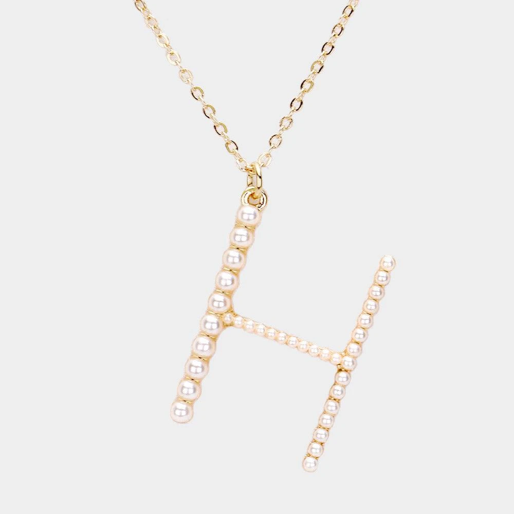 FASHNZFAB H - Pearl Statement Initial Monogram Pendant Necklace