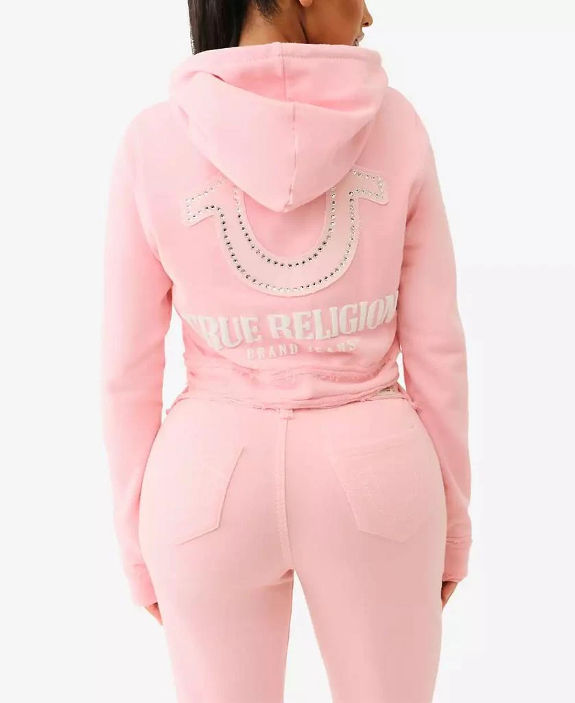True Religion Women's Raw Edge Big T Shrunken Hoodie Sweatshirt 2