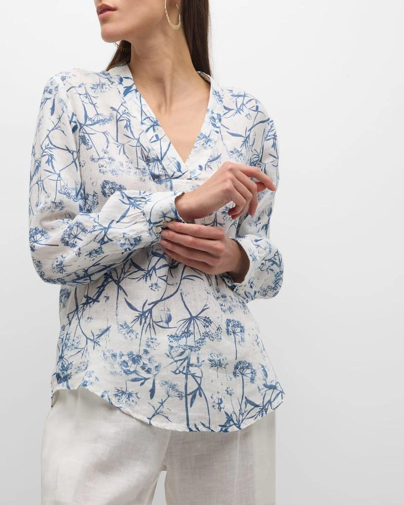 120% Lino Floral-Print V-Neck Linen Blouse 7