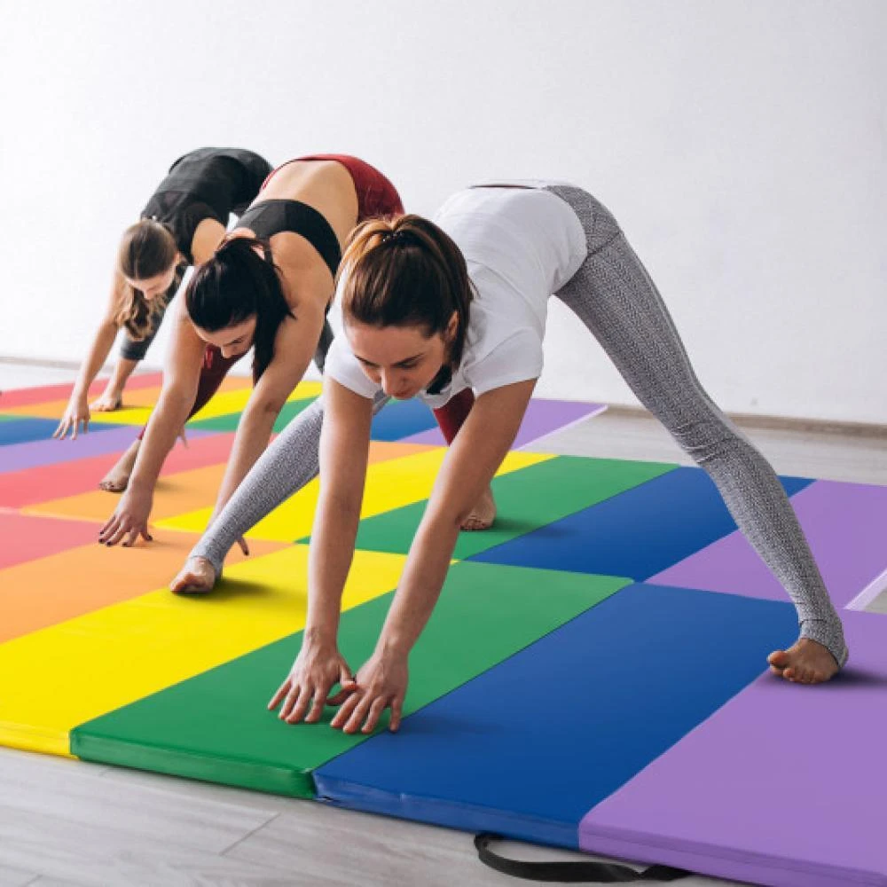 Hivvago PU Leather Tri-Folding Gymnastics Tumbling Mat with Carrying Handles for Kids 1