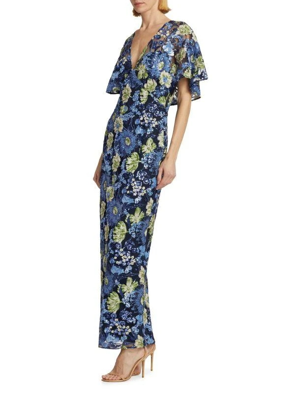 LELA ROSE Embroidered Tulle Column Dress 3