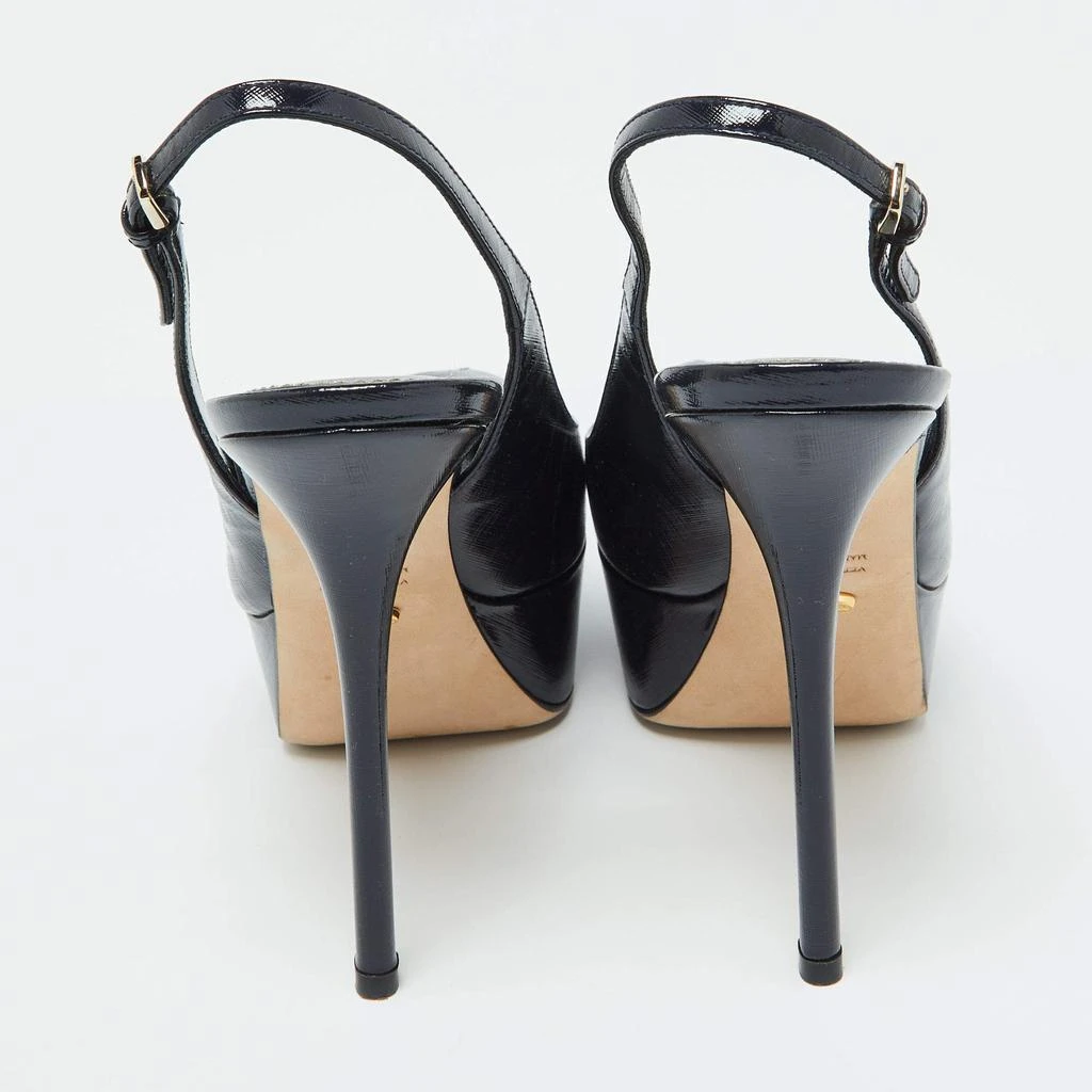 Sergio Rossi Sergio Rossi Blue Patent Leather Peep Toe Slingback Pumps Size 37 5