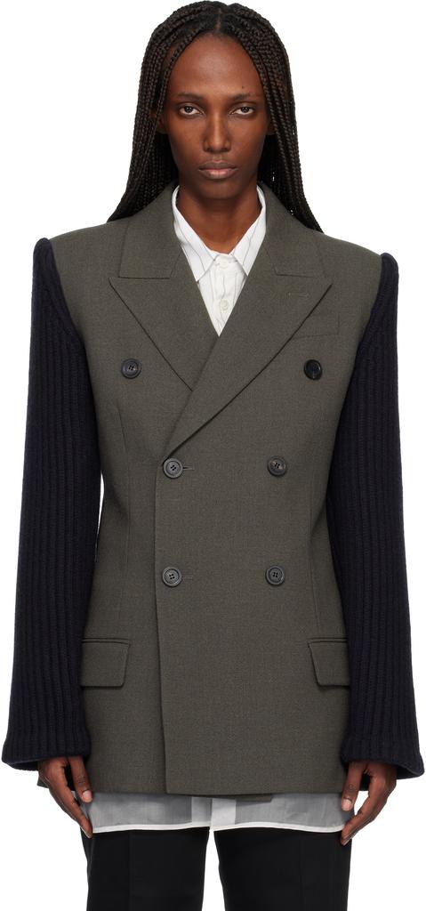 Jean Paul Gaultier Khaki & Navy 'The Bi-Material Suit' Blazer