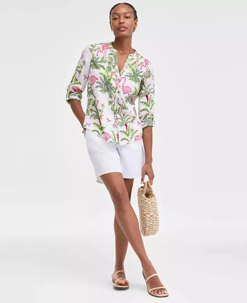 Charter Club Women's 100% Linen Palm Print Roll-Tab Shirt, Exclusively at Macy's 2
