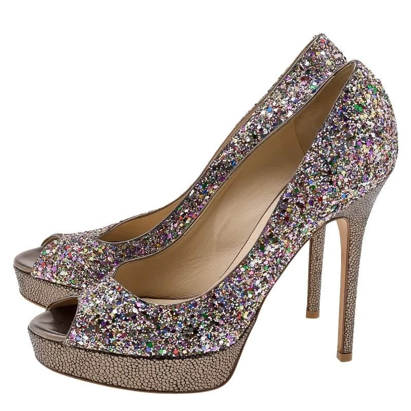 Jimmy Choo Jimmy Choo Multicolor Glitter Vibe Peep Toe Platform Pumps Size 38.5 4