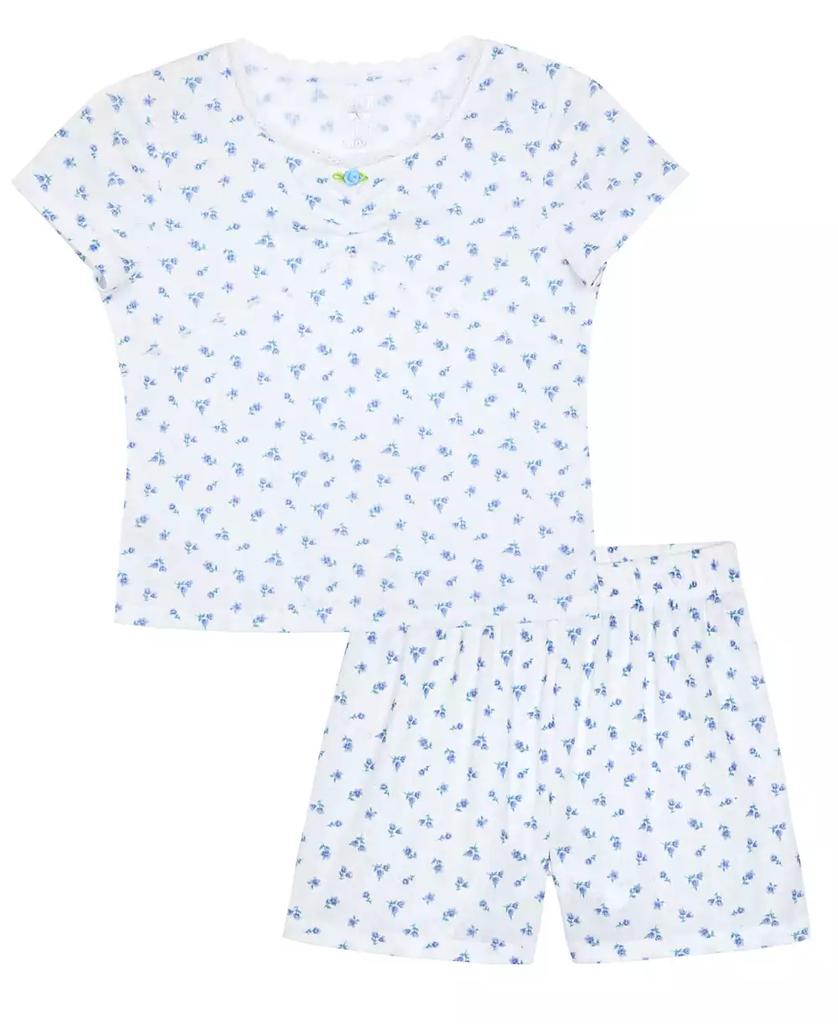 Max & Olivia Big Girls Pointelle with Lace Floral-Print Shorts Pajama Set