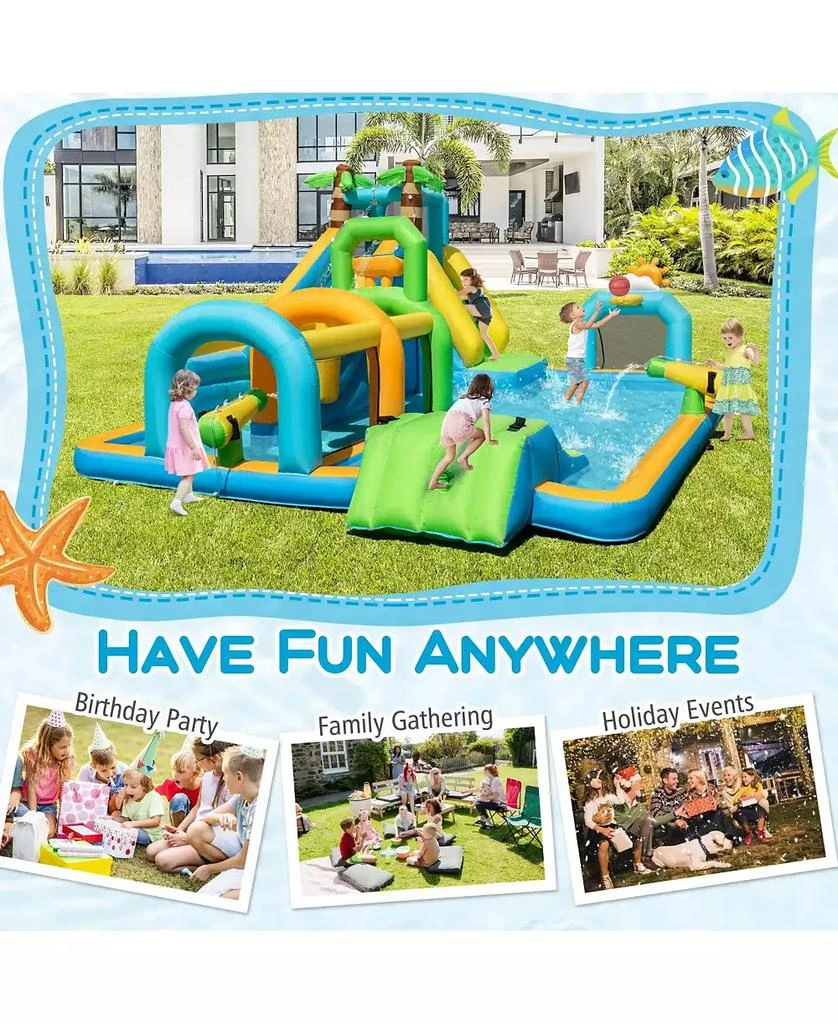 HONGGE Inflatable Dual Water Slide Aqua Park with Tropical Theme and 750W Blower 6