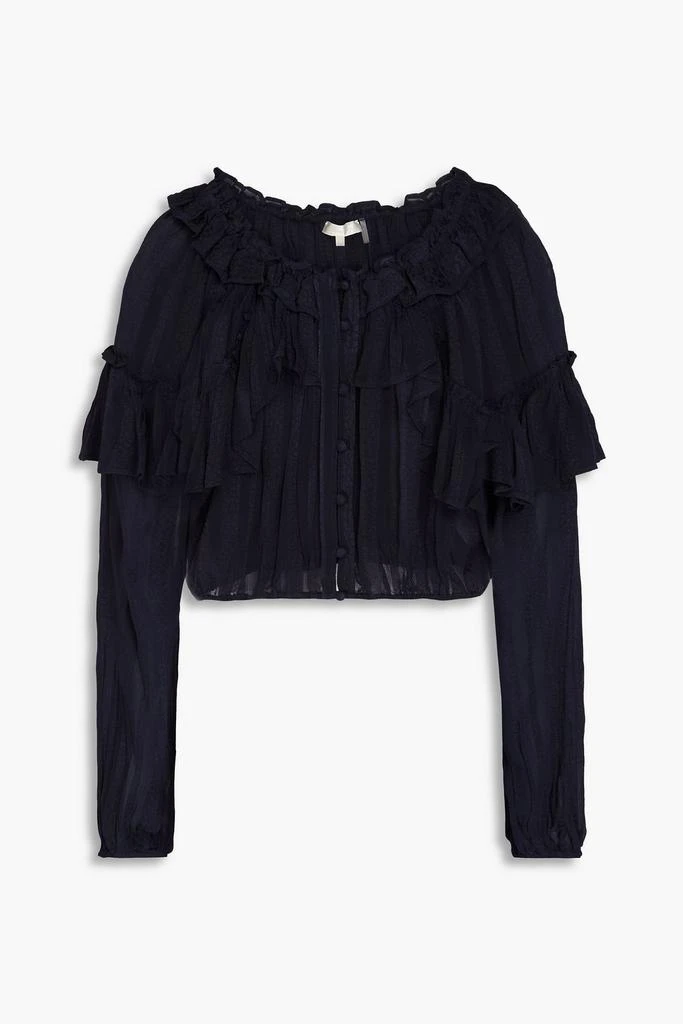 LOVESHACKFANCY Cropped ruffled leopard-jacquard top 1
