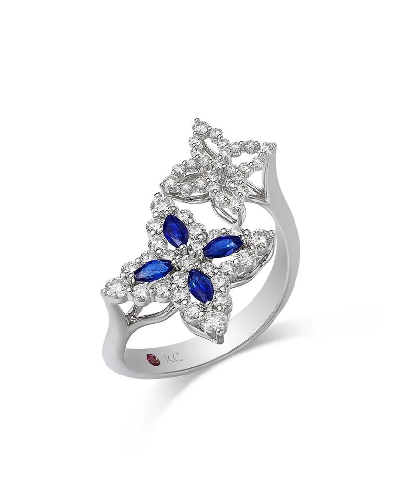 Roberto Coin 18K White Gold Diamond Princess Outline Blue Sapphire 
Diamond Flower Bypass Ring 1