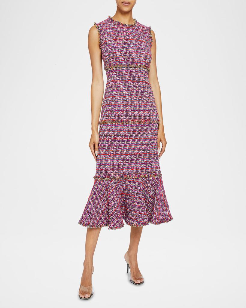 Santorelli Andi Tiered Fringe-Trim Tweed Midi Dress