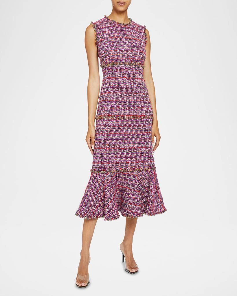 Santorelli Andi Tiered Fringe-Trim Tweed Midi Dress 2