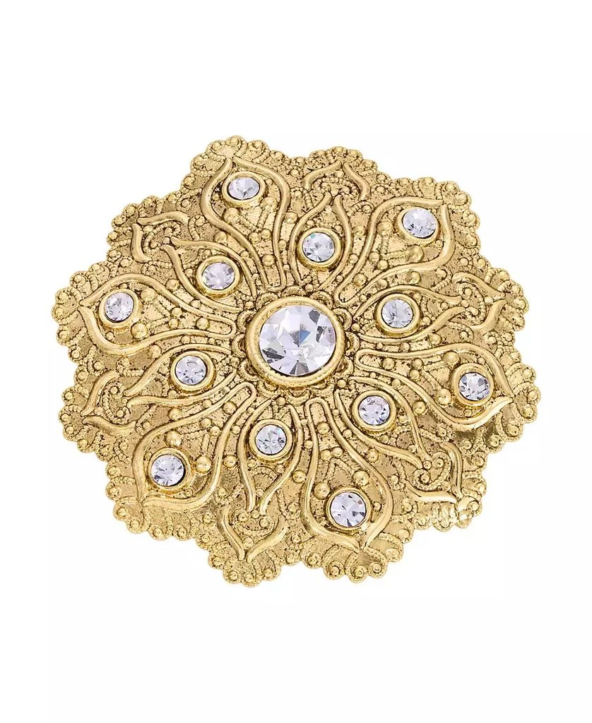 2028 Crystal Gold-Tone Flower Brooch 1