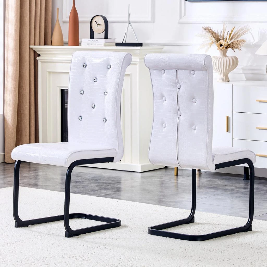Streamdale Furniture Streamdale Set of 2 Retro Alligator Upholstered Dining Chairs with Crystal Buckle, Black Legs
