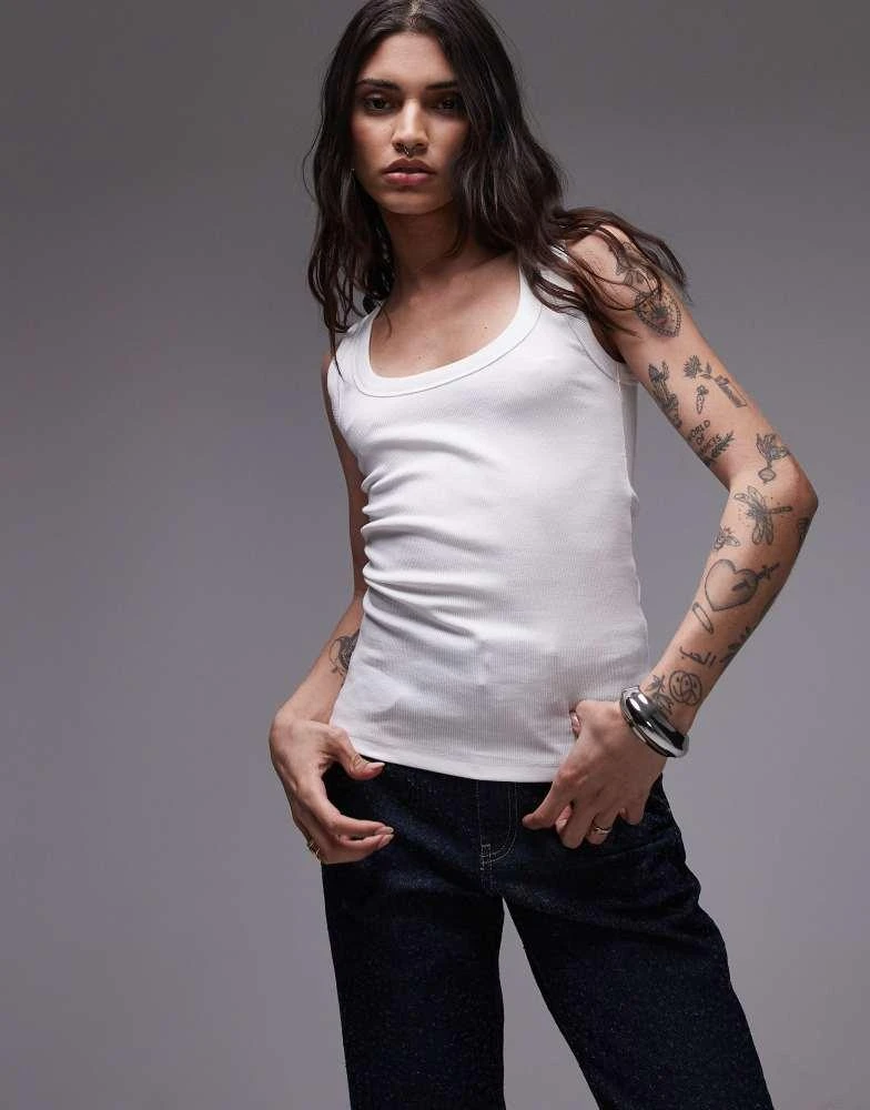 Topshop Topshop rib scoop neck vest in white 1
