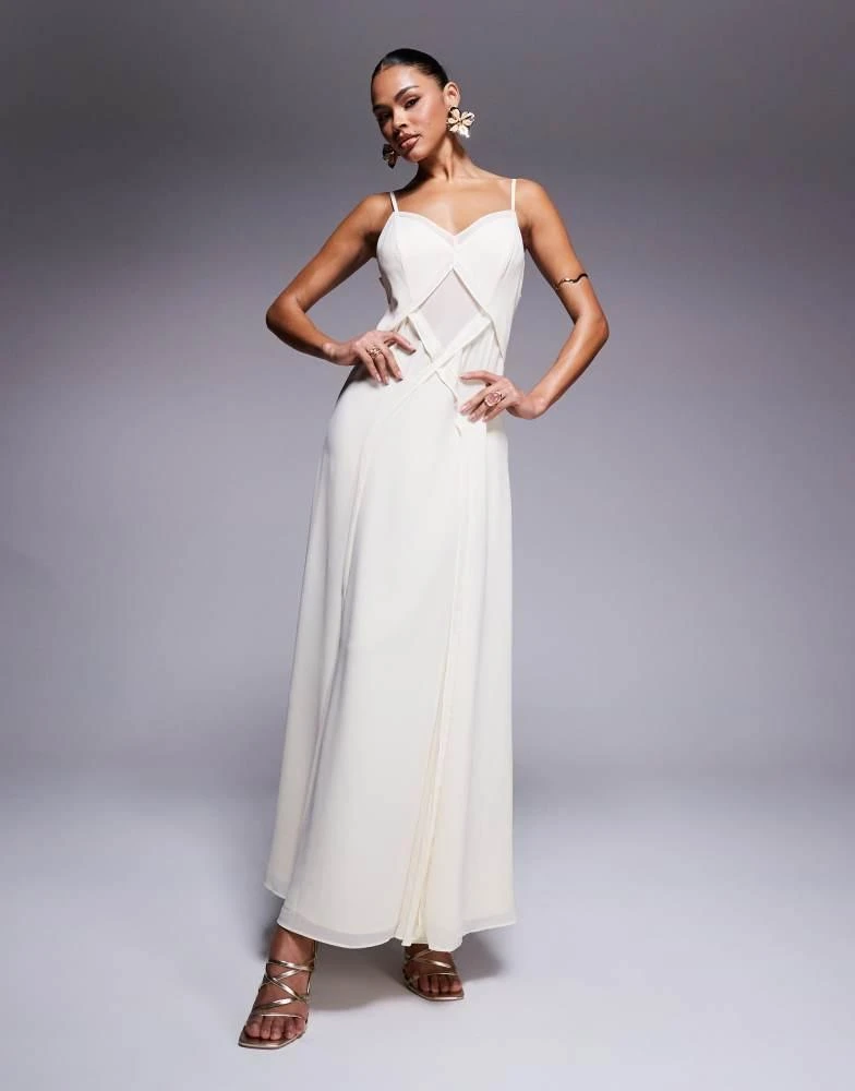 chinese dress ladies Forever 21 Nude Maxi Dress with White Embroidered Lace- Size S – The Saved  Collection main image 0
