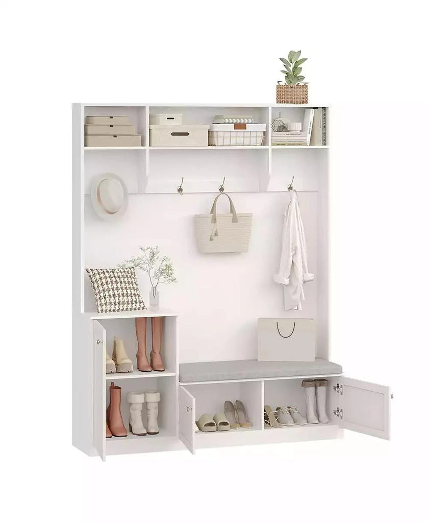 gaomon Hall Tree with Bench and Shoe Storage, 3-in-1 Farmhouse Entryway Bench with Coat Rack, 4 Hooks, 4 Shoe Cubbies 
3 Open Compartments 8