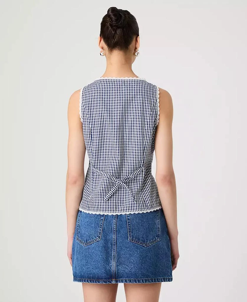 French Connection Women's Gingham Lace-Trim Sleeveless Vest 2
