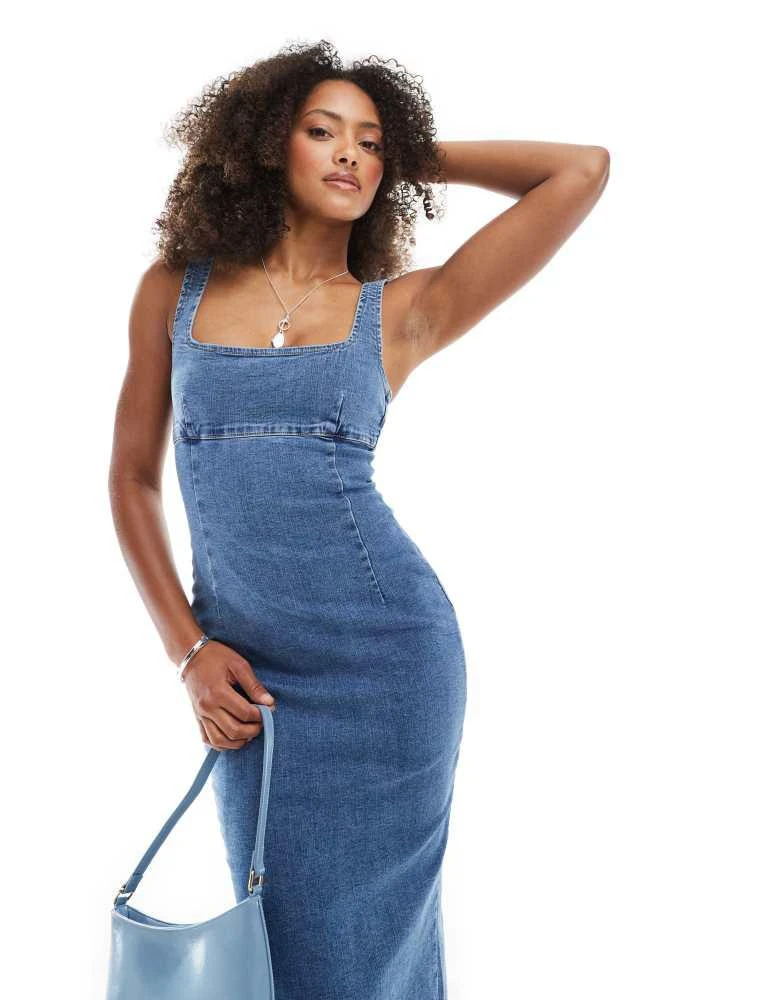 Bershka Bershka strappy bodycon denim shaping maxi dress in light blue -  Dresses & Skirts - BeyondStyle