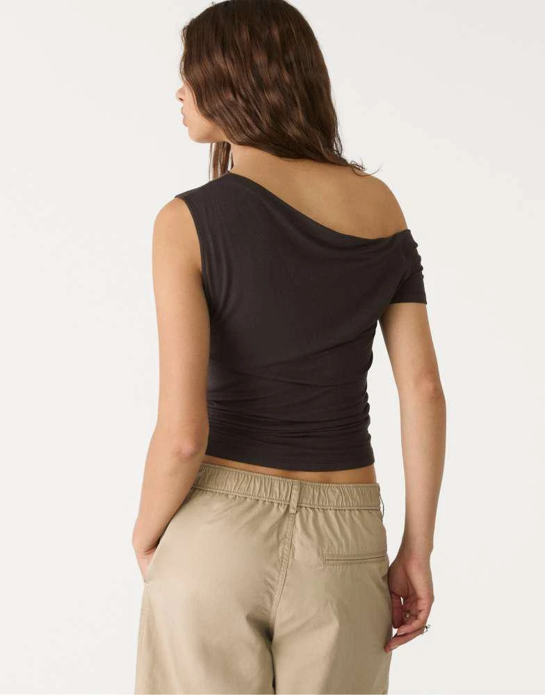 Stradivarius Stradivarius asymmetrical neck top in brown 3