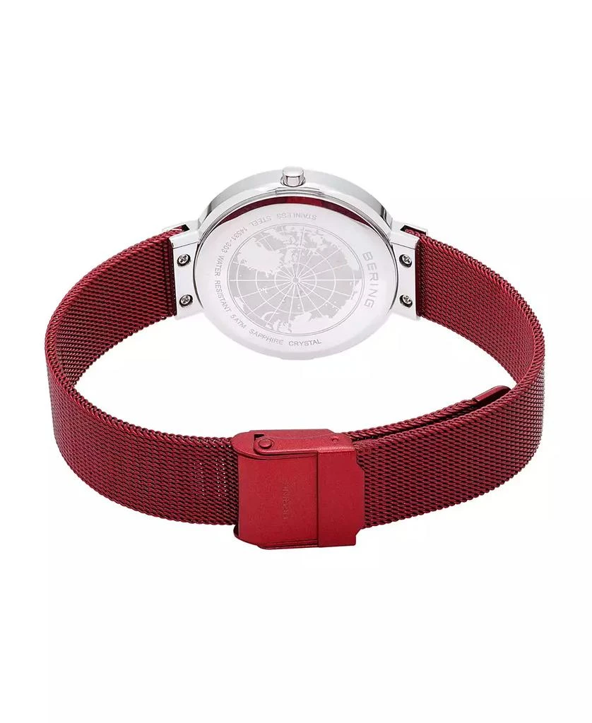 Bering Women's Classic Red Stainless Steel Mesh Bracelet Watch 31mm 3