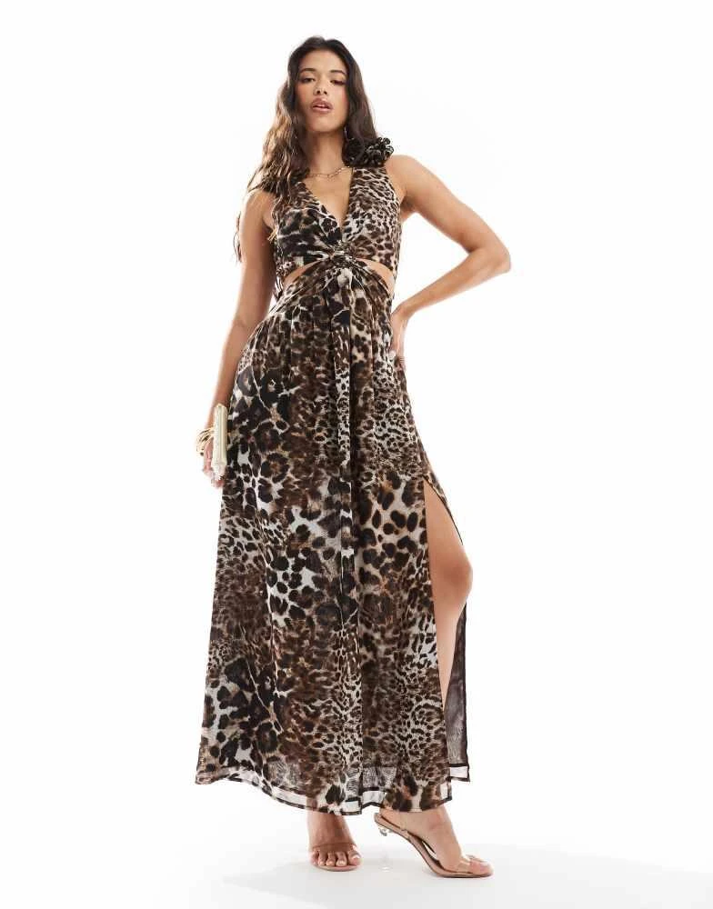 Style Cheat Style Cheat corsage shoulder maxi dress in leopard 1
